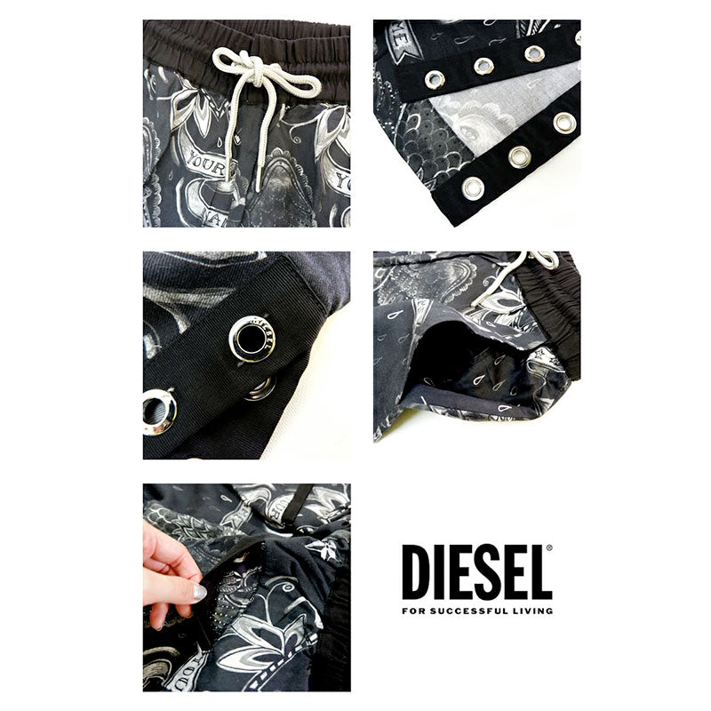 DIESEL P BALLIS 0AARA Womens Trousers Black Printed Cropped Wide Leg Pant XS M