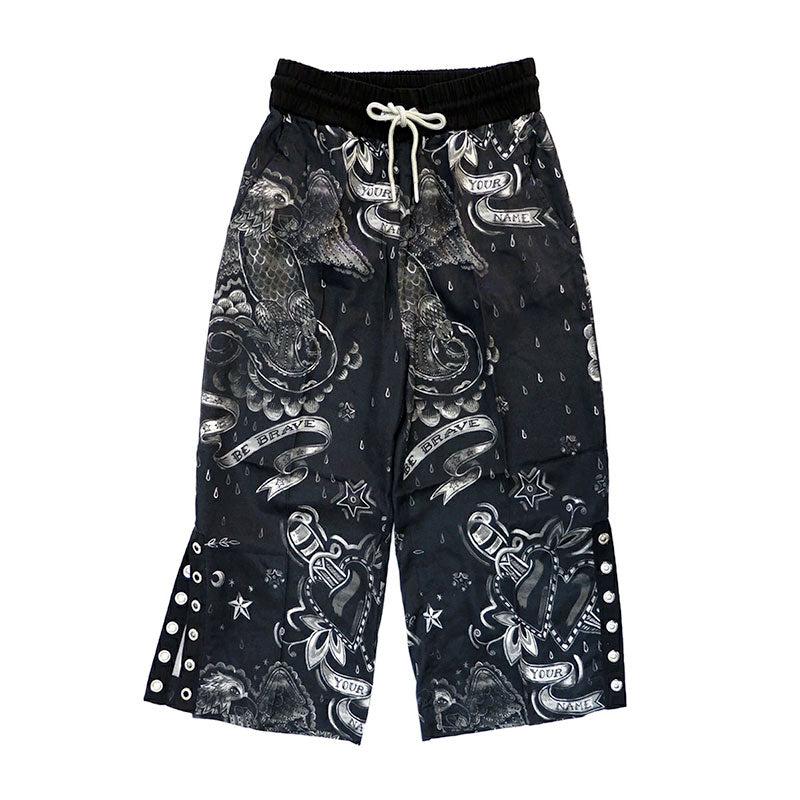 DIESEL P BALLIS 0AARA Womens Trousers Black Printed Cropped Wide Leg Pant XS M