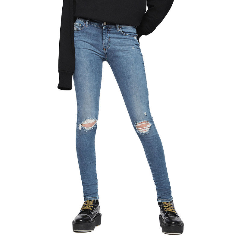 DIESEL Slandy LOW 084UF Womens Jeans Denim Slim Fit Skinny Distressed Jogg Pants