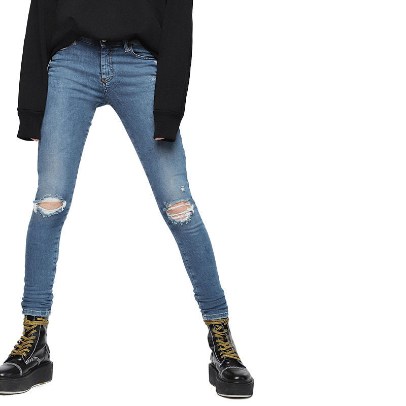 DIESEL Slandy LOW 084UF Womens Jeans Denim Slim Fit Skinny Distressed Jogg Pants