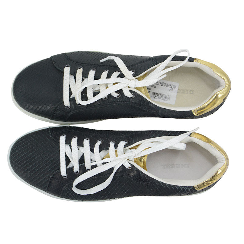 DIESEL Lenglas S Andyes P0815 Womens Leather Trainers Lace Up Black Sneakers NEW