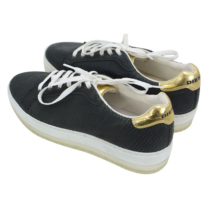 DIESEL Lenglas S Andyes P0815 Womens Leather Trainers Lace Up Black Sneakers NEW