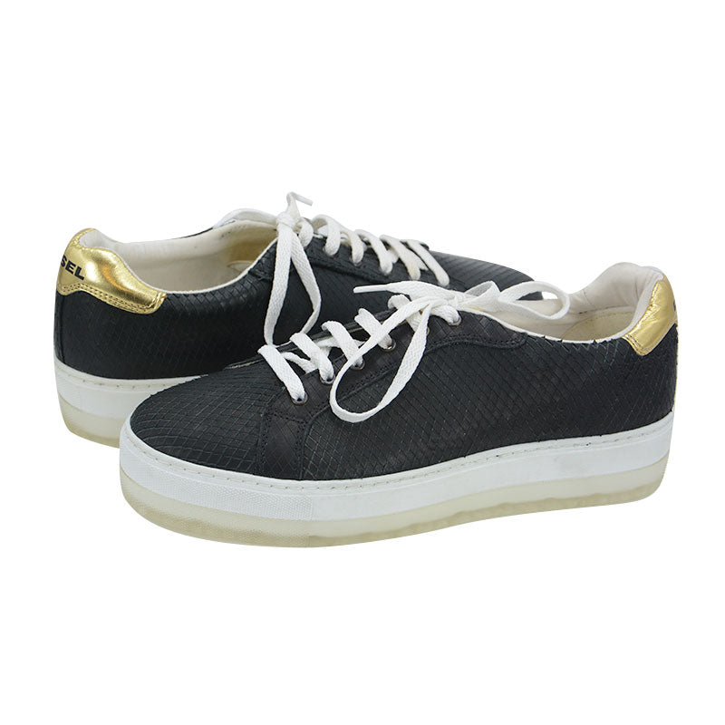 DIESEL Lenglas S Andyes P0815 Womens Leather Trainers Lace Up Black Sneakers NEW