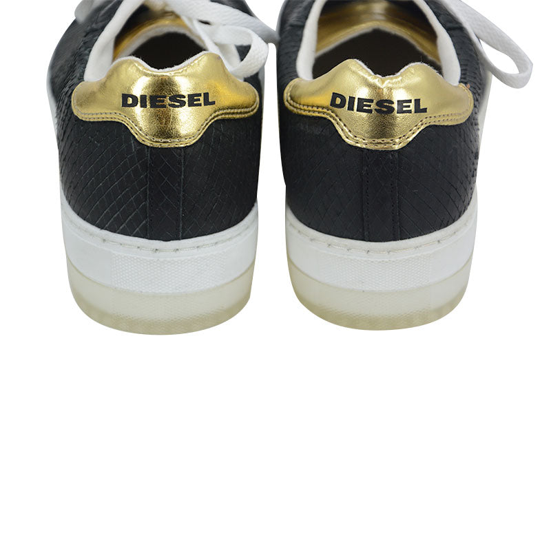 DIESEL Lenglas S Andyes P0815 Womens Leather Trainers Lace Up Black Sneakers NEW