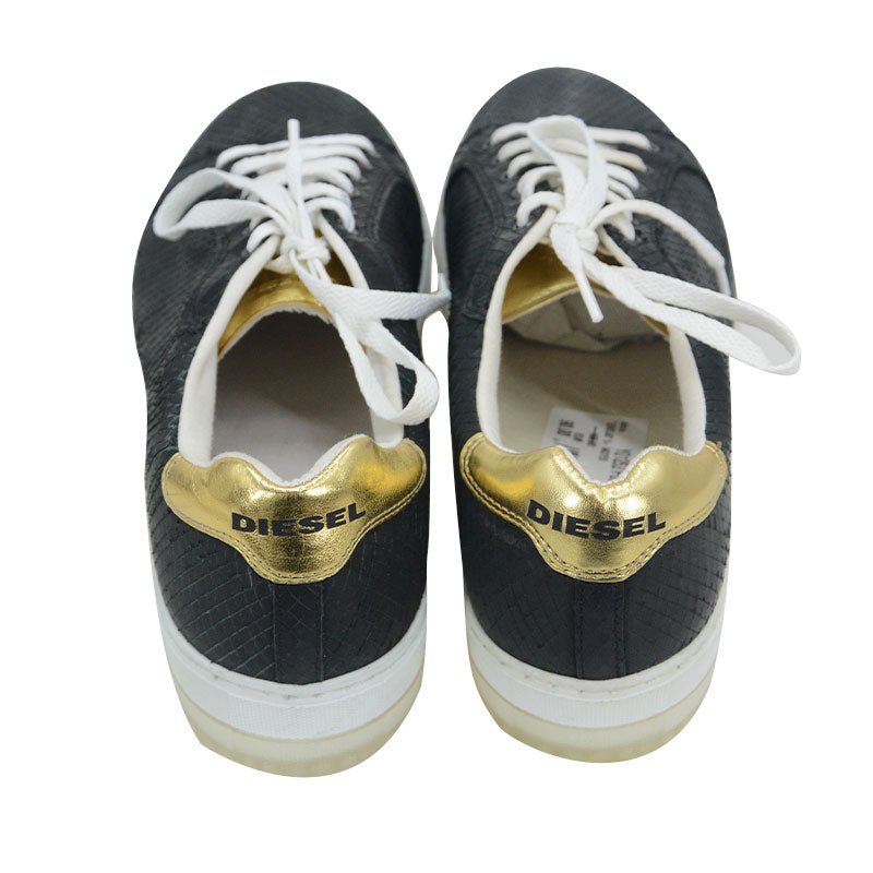 DIESEL Lenglas S Andyes P0815 Womens Leather Trainers Lace Up Black Sneakers NEW