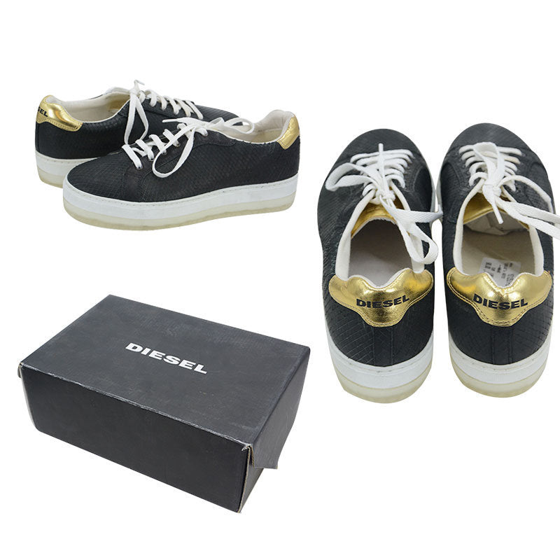 DIESEL Lenglas S Andyes P0815 Womens Leather Trainers Lace Up Black Sneakers NEW