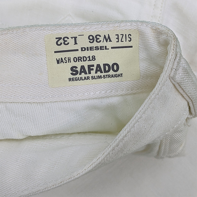 DIESEL SAFADO 0RD18 Mens Jeans Straight Leg Casual Regular Fit White Denim Pants