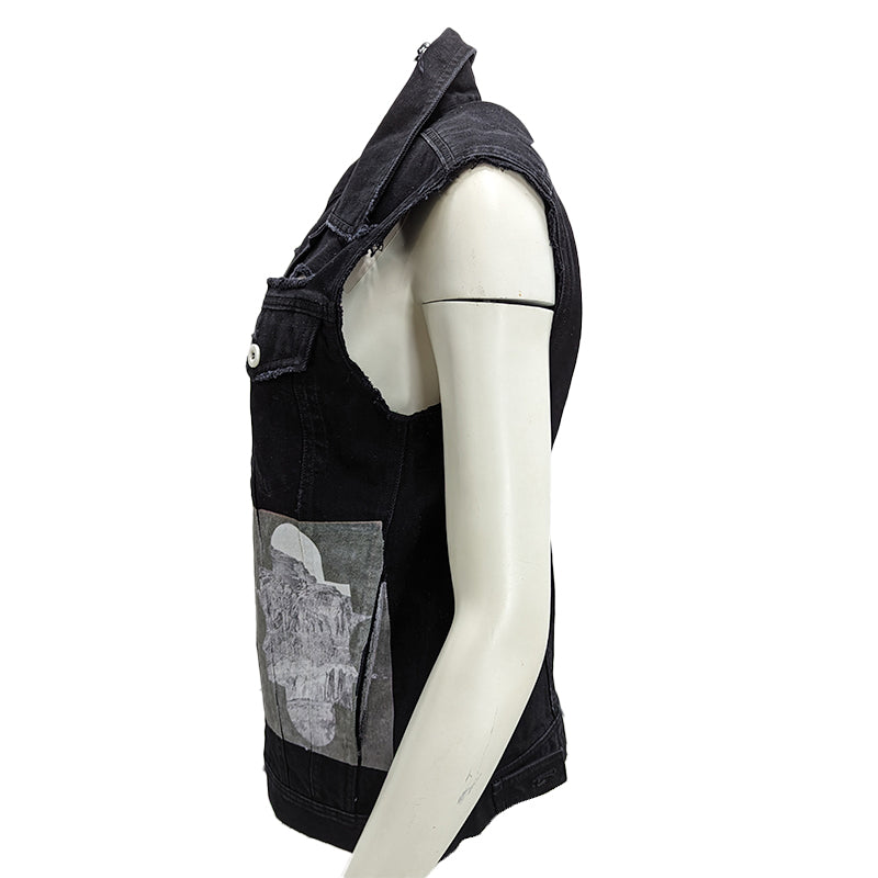 DIESEL Mens Denim Vest Ripped Sleeveless Trucker Biker Jacket Gilet Waistcoat S