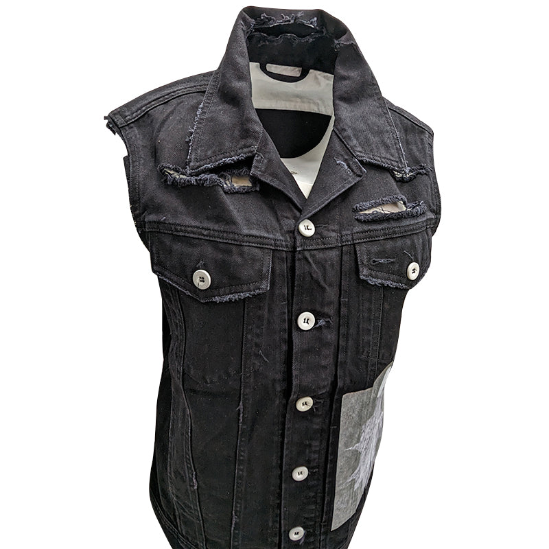 DIESEL Mens Denim Vest Ripped Sleeveless Trucker Biker Jacket Gilet Waistcoat S