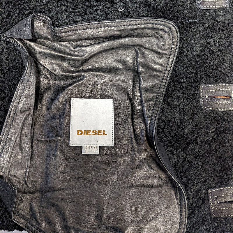 DIESEL Mens Fur Leather Jackets Fleece Sherpa Lined Collared Warm Winter Outwear