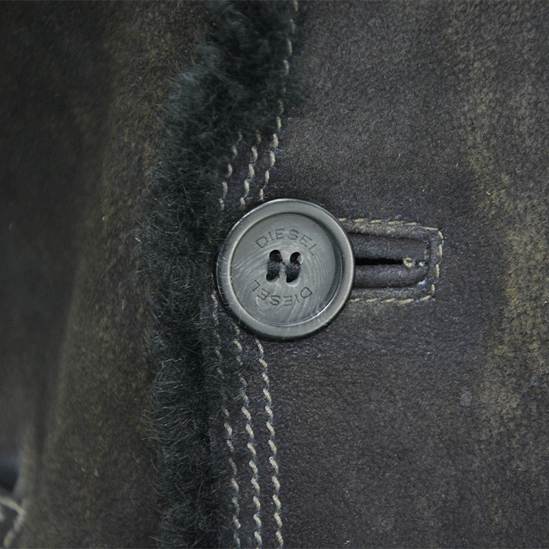 DIESEL Mens Fur Leather Jackets Fleece Sherpa Lined Collared Warm Winter Outwear