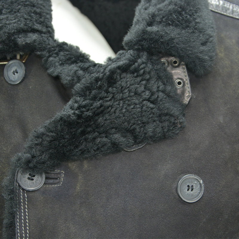 DIESEL Mens Fur Leather Jackets Fleece Sherpa Lined Collared Warm Winter Outwear
