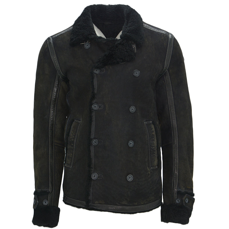 DIESEL Mens Fur Leather Jackets Fleece Sherpa Lined Collared Warm Winter Outwear