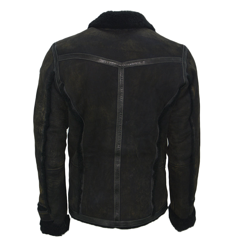 DIESEL Mens Fur Leather Jackets Fleece Sherpa Lined Collared Warm Winter Outwear