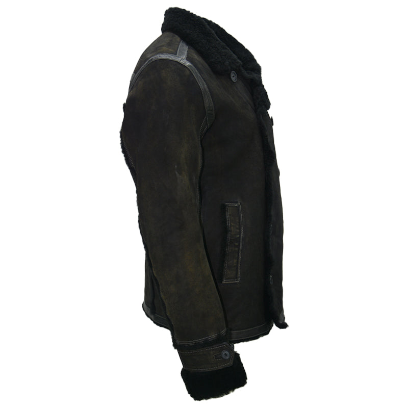 DIESEL Mens Fur Leather Jackets Fleece Sherpa Lined Collared Warm Winter Outwear