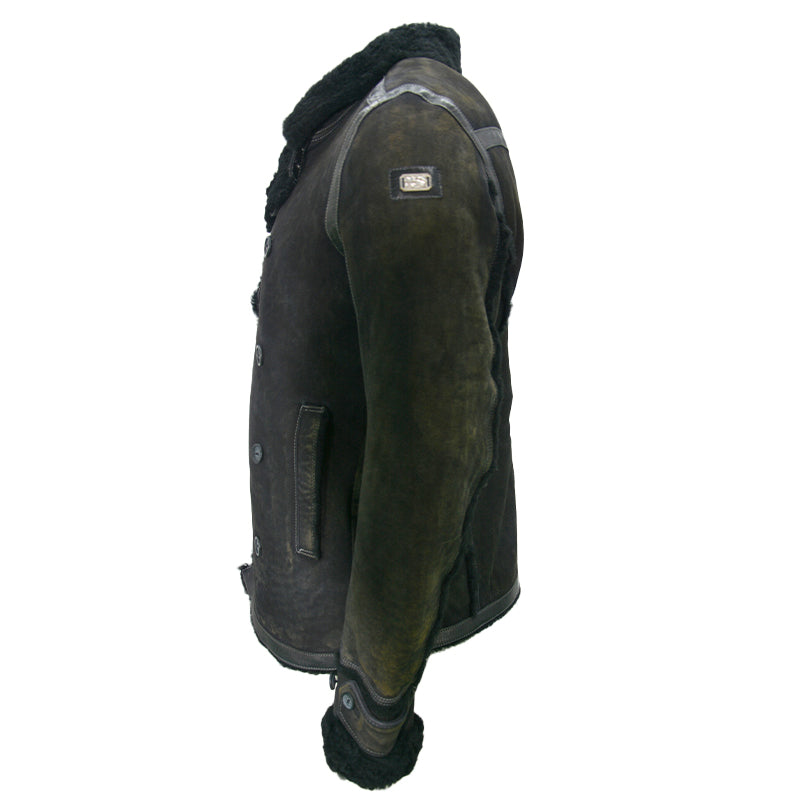 DIESEL Mens Fur Leather Jackets Fleece Sherpa Lined Collared Warm Winter Outwear