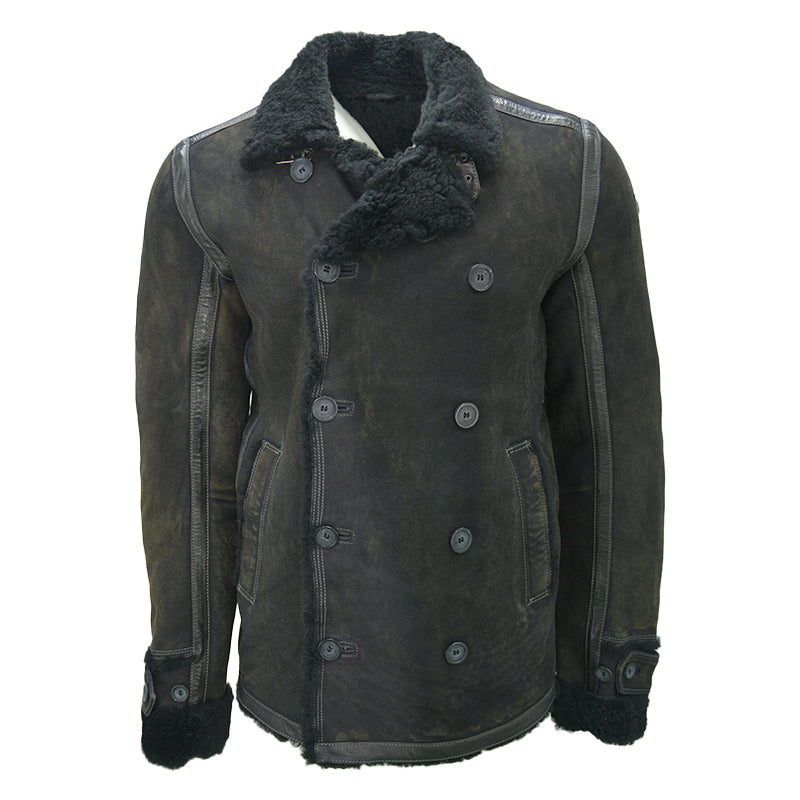 DIESEL Mens Fur Leather Jackets Fleece Sherpa Lined Collared Warm Winter Outwear