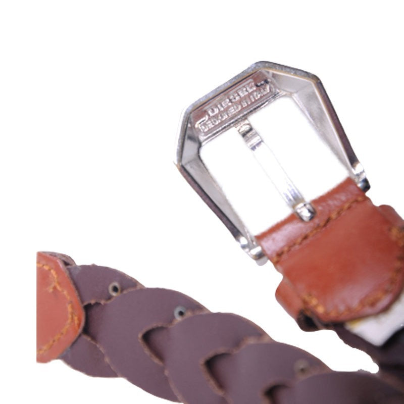 DIESEL B-KYRNHA Womens Belts Vintage Metal Ladies Brown Leather Braided Belts