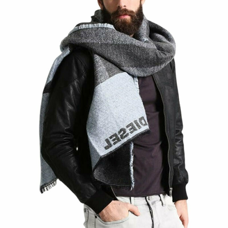 DIESEL S BLANKET SCIARPA Mens Scarf Winter Long Shawl Wrap Warm Scarves Grey
