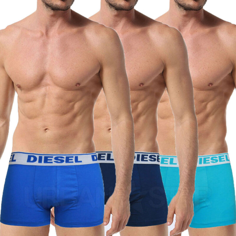 DIESEL Mens Boxer Trunks Fresh & Bright 3X Pack Cotton Underwear Blue Shorts