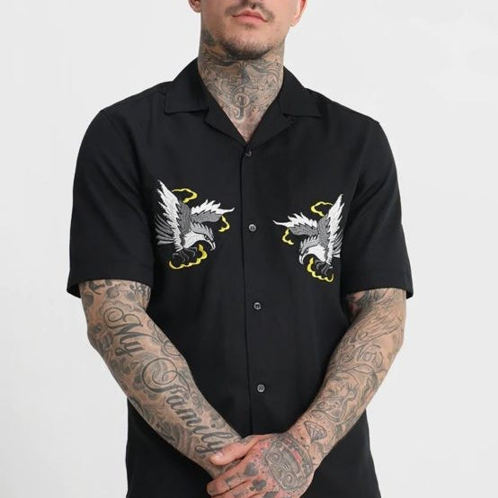 DIESEL S EAGLE Mens Casual Shirts Summer Embroidered Lyocell Lapel Short Sleeve