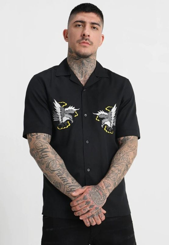 DIESEL S EAGLE Mens Casual Shirts Summer Embroidered Lyocell Lapel Short Sleeve