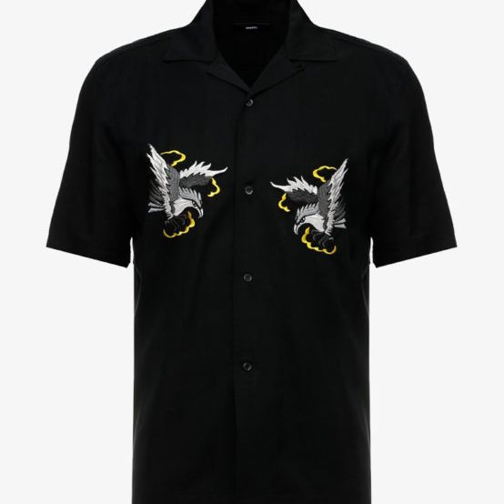 DIESEL S EAGLE Mens Casual Shirts Summer Embroidered Lyocell Lapel Short Sleeve