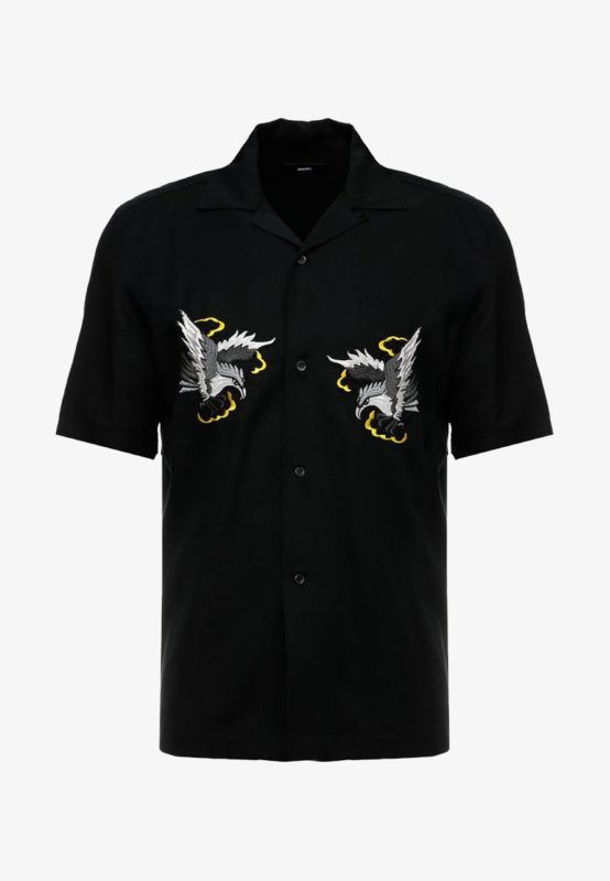 DIESEL S EAGLE Mens Casual Shirts Summer Embroidered Lyocell Lapel Short Sleeve