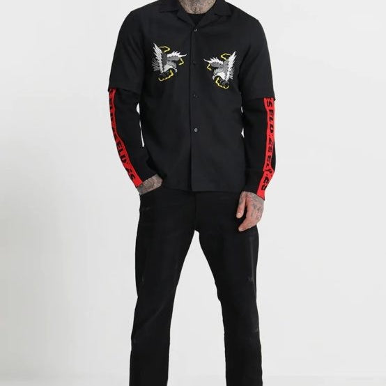 DIESEL S EAGLE Mens Casual Shirts Summer Embroidered Lyocell Lapel Short Sleeve