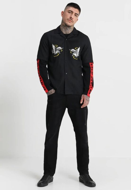 DIESEL S EAGLE Mens Casual Shirts Summer Embroidered Lyocell Lapel Short Sleeve