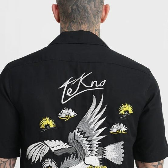 DIESEL S EAGLE Mens Casual Shirts Summer Embroidered Lyocell Lapel Short Sleeve