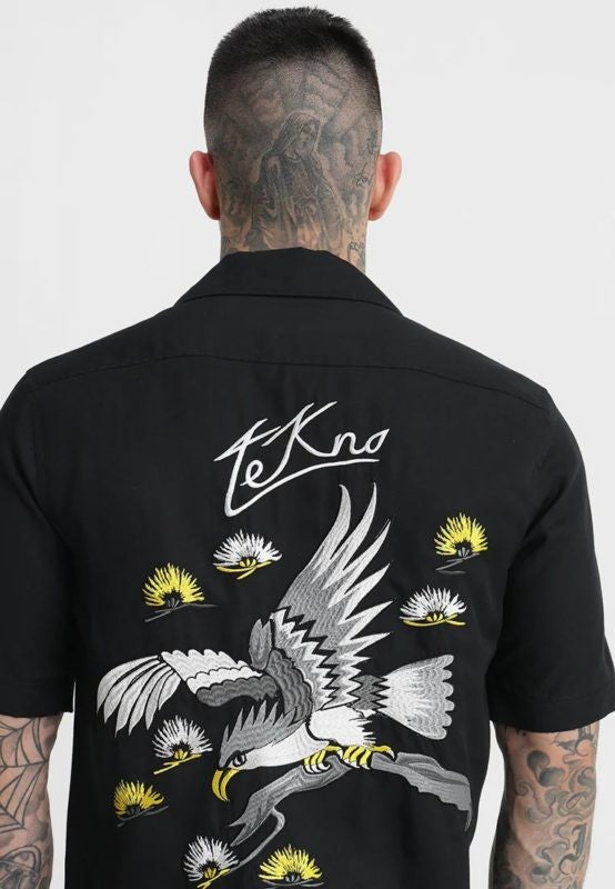 DIESEL S EAGLE Mens Casual Shirts Summer Embroidered Lyocell Lapel Short Sleeve