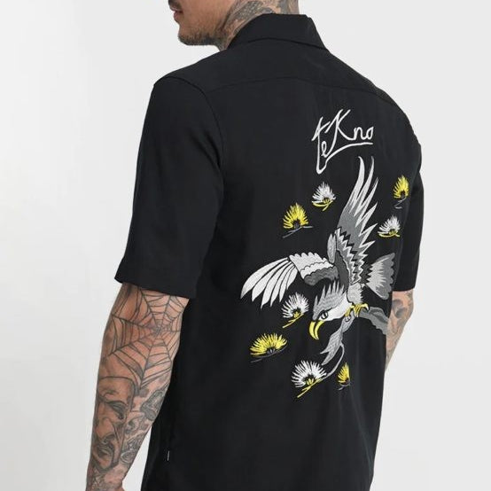 DIESEL S EAGLE Mens Casual Shirts Summer Embroidered Lyocell Lapel Short Sleeve