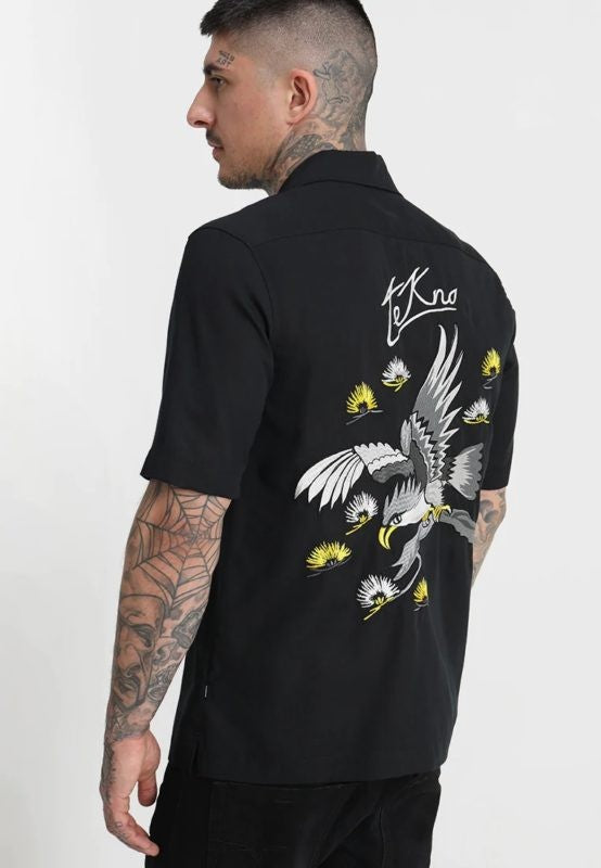 DIESEL S EAGLE Mens Casual Shirts Summer Embroidered Lyocell Lapel Short Sleeve