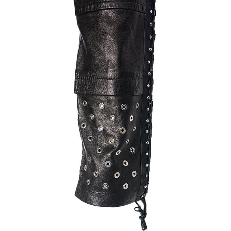 DIESEL BLACK GOLD Womens Leather Trousers Stretchy Metal Studs Black Biker Pants