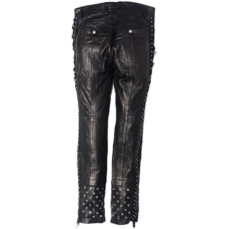 DIESEL BLACK GOLD Womens Leather Trousers Stretchy Metal Studs Black Biker Pants