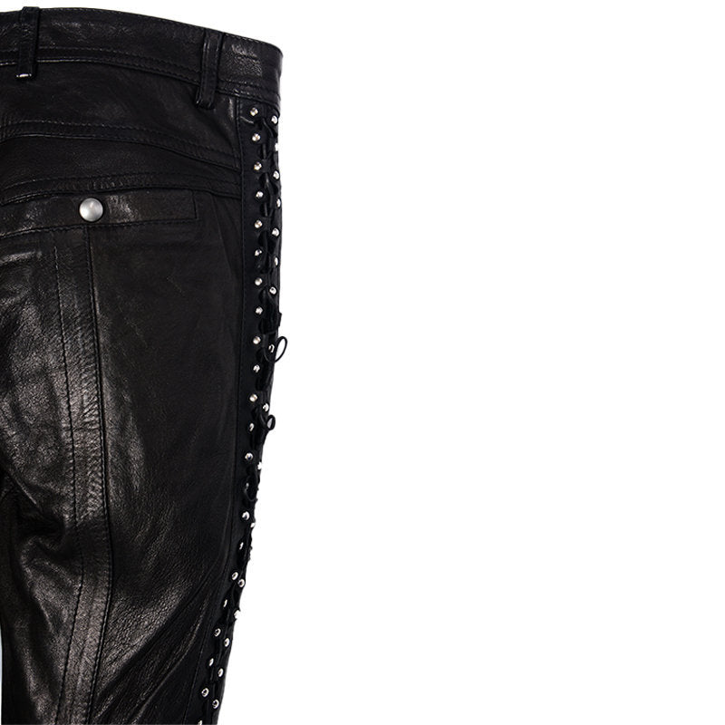 DIESEL BLACK GOLD Womens Leather Trousers Stretchy Metal Studs Black Biker Pants