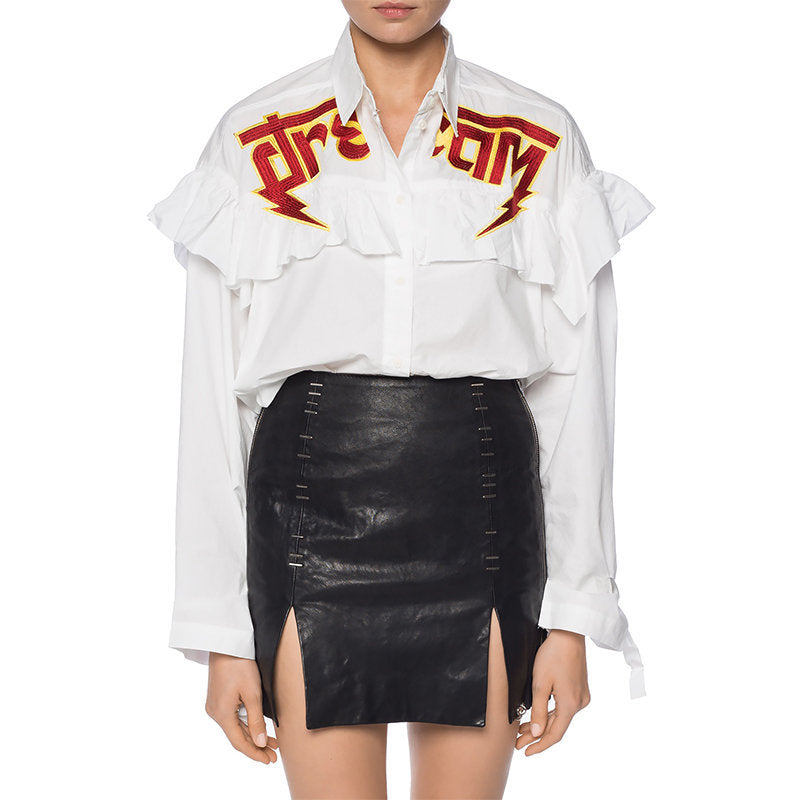 DIESEL C BUL 0BAST Womens Oversize Shirt White Embroidered Ladies Long Cotton