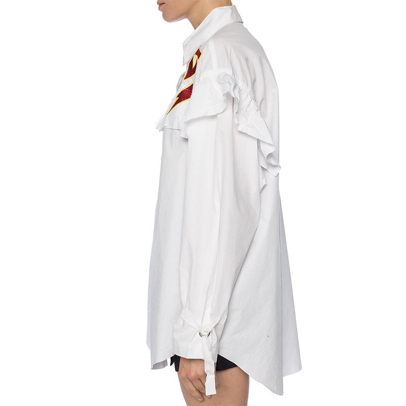 DIESEL C BUL 0BAST Womens Oversize Shirt White Embroidered Ladies Long Cotton