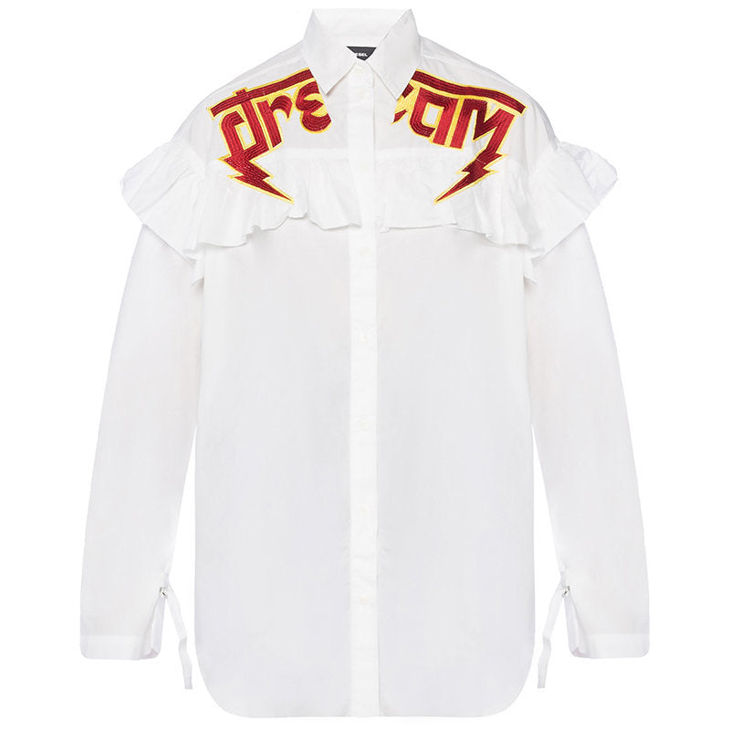 DIESEL C BUL 0BAST Womens Oversize Shirt White Embroidered Ladies Long Cotton