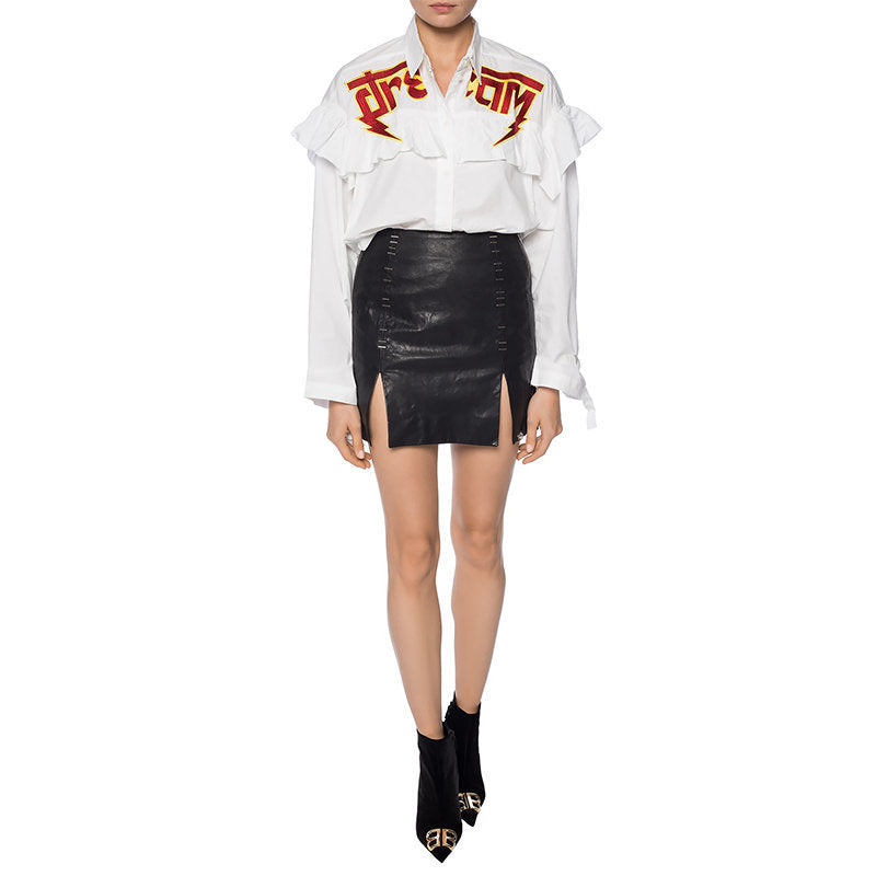 DIESEL C BUL 0BAST Womens Oversize Shirt White Embroidered Ladies Long Cotton