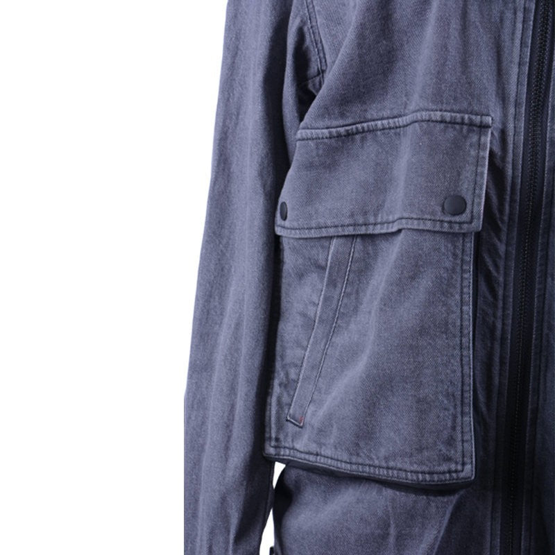 DIESEL D KIMY Mens Denim Jeans Jacket Hooded Grey Flip Pockets Long Outwear Coat