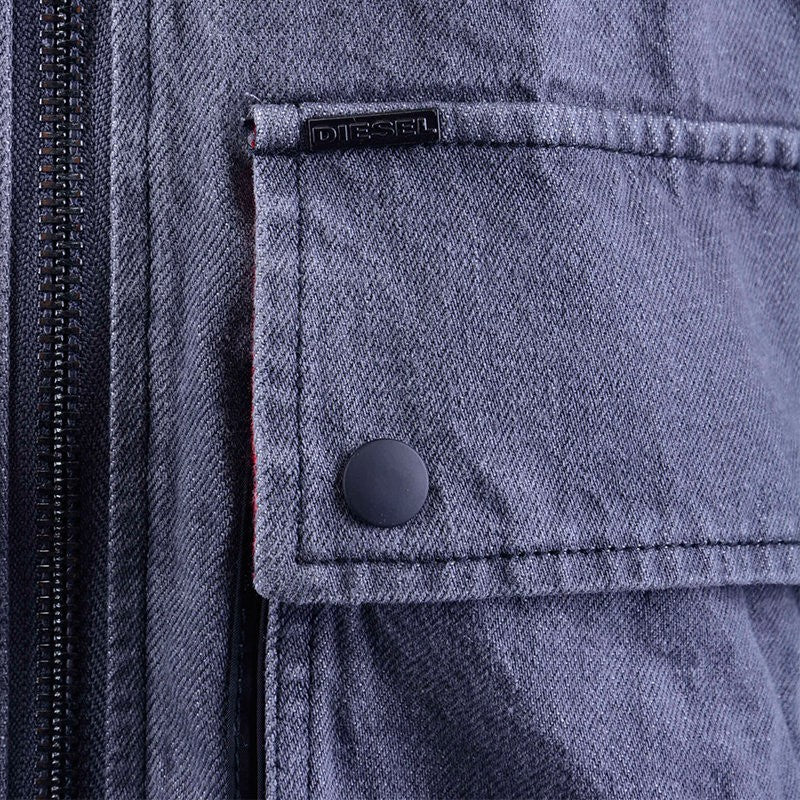 DIESEL D KIMY Mens Denim Jeans Jacket Hooded Grey Flip Pockets Long Outwear Coat