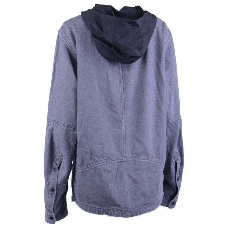 DIESEL D KIMY Mens Denim Jeans Jacket Hooded Grey Flip Pockets Long Outwear Coat