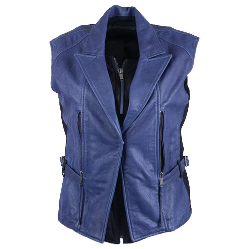 DIESEL G-ELEA Womens Biker Jacket Genuine Leather Cafe Racer Sleeveless Coat