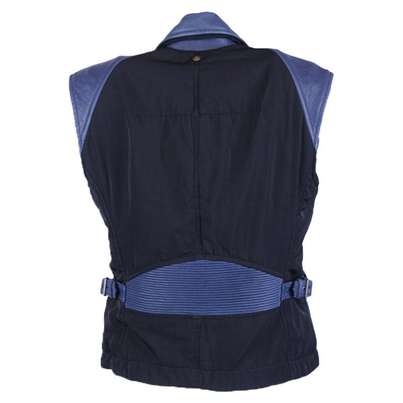 DIESEL G-ELEA Womens Biker Jacket Genuine Leather Cafe Racer Sleeveless Coat