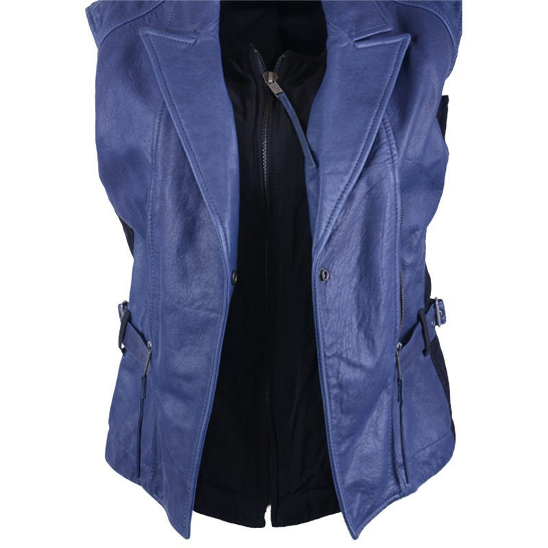 DIESEL G-ELEA Womens Biker Jacket Genuine Leather Cafe Racer Sleeveless Coat