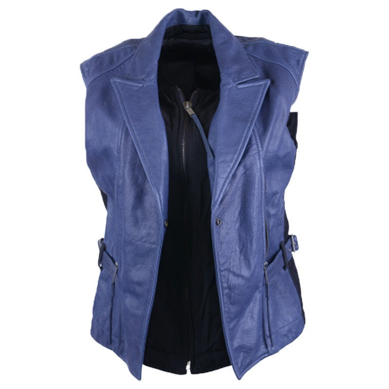 DIESEL G-ELEA Womens Biker Jacket Genuine Leather Cafe Racer Sleeveless Coat