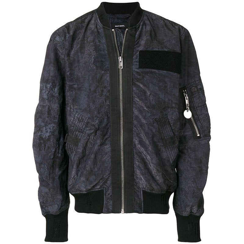 DIESEL J SOULY TYE Mens Bomber Jacket Ribbed Cuffs Casual Varsity Jackets Black