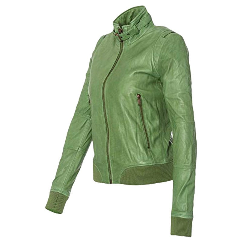 DIESEL L AGOSTIN Womens Biker Jacket Genuine Leather Long Sleeve Cafe Racer Coat